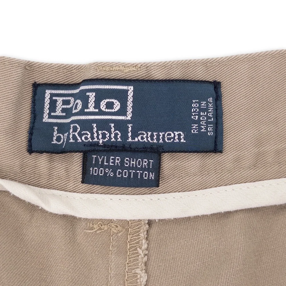 VTG Polo Ralph Lauren Mens 40 Tyler Shorts Tan Pleated Cotton Chino Classic Prep